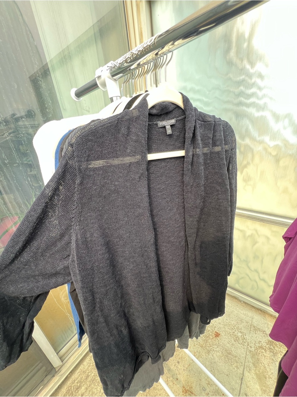 Eileen Fisher Black Open-Front Lightweight Cardigan